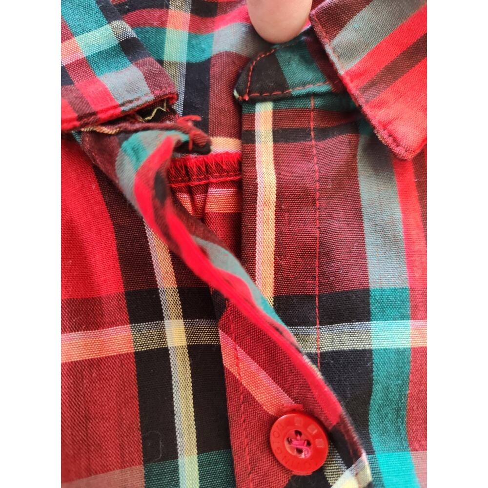 Cheryl Tiegs Women's Size 10 Plaid Collared Button-Up Shirt Red Green Black 3/4 - Picture 7 of 10